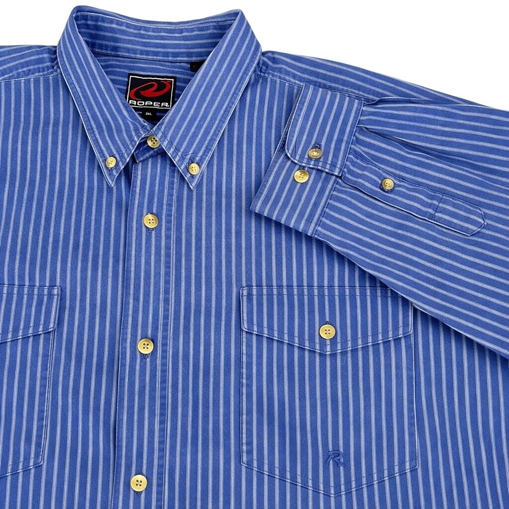 Roper Western Striped Button Down Blue White Long Sleeve Shirt Men's 3XL Rancher